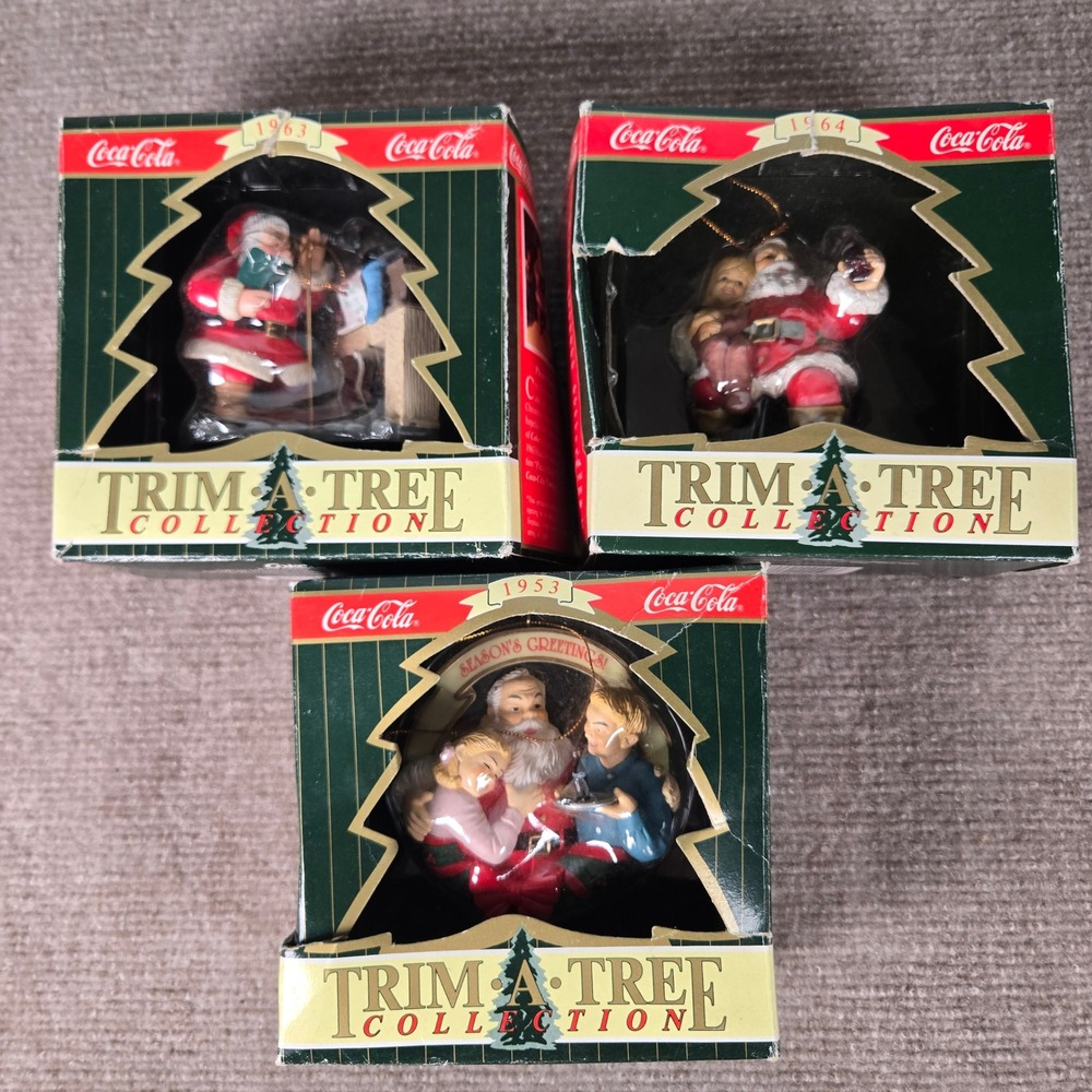 Coca-Cola Trim-A-Tree Collection Santa Ornaments Set of 3 Haddon Sundblom 90s